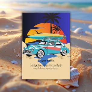 Cartão De Informações Chá de fraldas de Carro de Surfer Retroativo