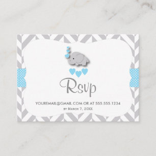 Cartão De Informações Chá de fraldas de Elefante Azul e Cinza - Email RS