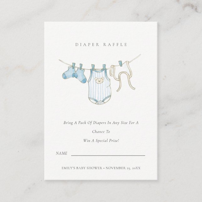 Cartão De Informações Chá de fraldas de Fralda de Raffle azul-claro (Frente)