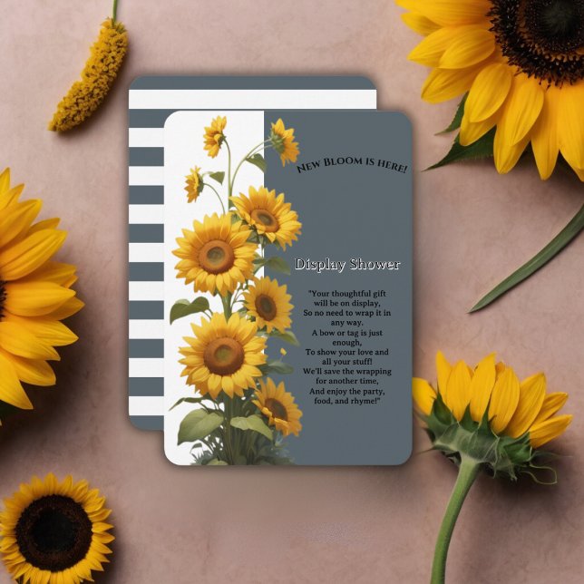 Cartão De Informações Chá de fraldas de girassol azul (Criador carregado)