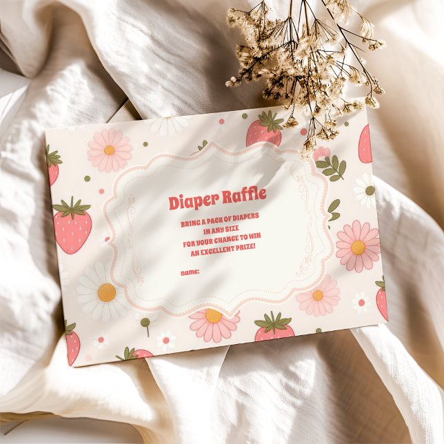 Cartão De Informações Chá de fraldas de Morango Berry Diapper Raffle (Criador carregado)