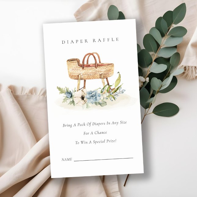 Cartão De Informações Chá de fraldas de Raffle Fralda Floral Azul (Criador carregado)