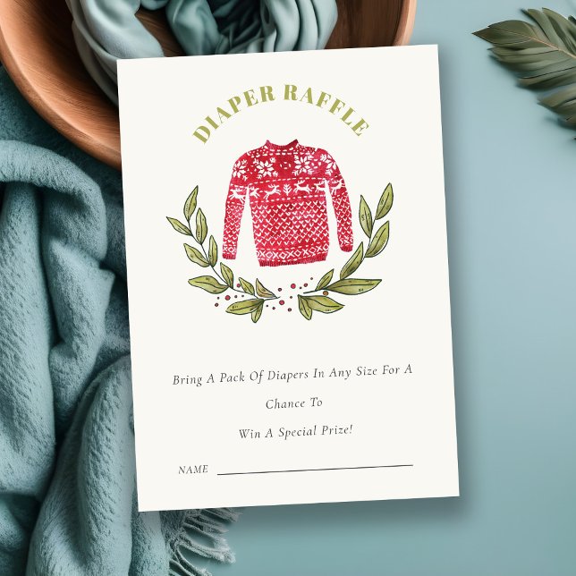 Cartão De Informações Chá de fraldas de Raffle Fralda Ugly Sweater Inver (Criador carregado)