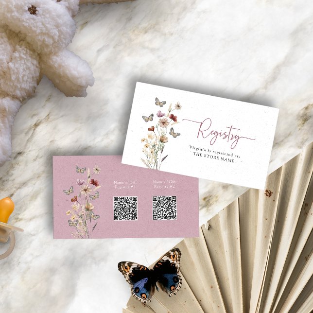 Cartão De Informações Chá de fraldas de Registro Floral Rosa (Dusty Pink Floral Registry Baby Shower Enclosure Card with QR Codes by Painted Paperie
)