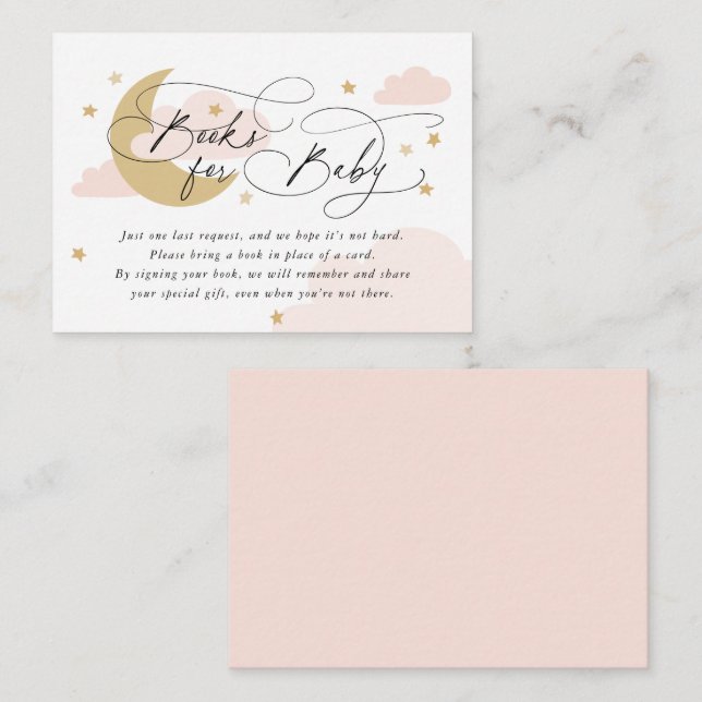 Cartão De Informações Chá de fraldas de Solicitação de Livro Cor-de-Lua  (Frente/Verso)