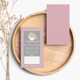 Cartão De Informações Chá de fraldas de Teacup Floral Elegante Fralda d