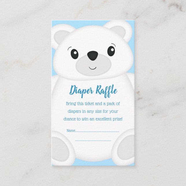 Cartão De Informações Chá de fraldas de Urso Polar Azul (Frente)