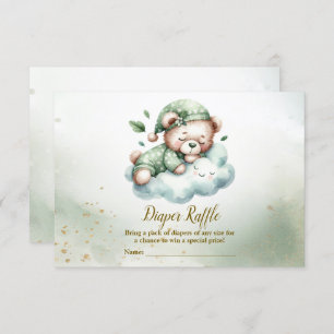 Cartão De Informações Chá de fraldas de Urso Verde com Urso de Folha Dor