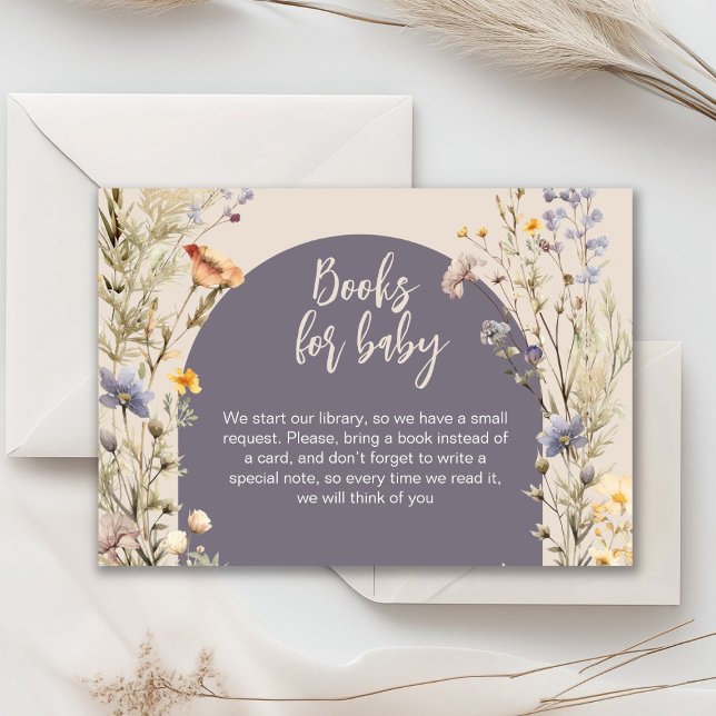 Cartão De Informações Chá de fraldas de vassoura elegante de flores silv (A little wildflower elegant rustic boho watercolor baby shower invitation, baby in bloom)