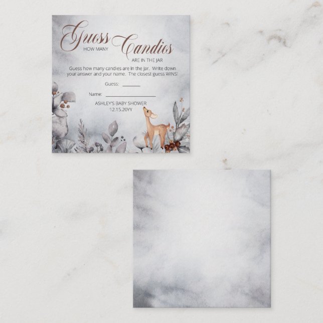 Cartão De Informações Chá de fraldas de Woodland Adivinha Candies no Jar (Frente/Verso)