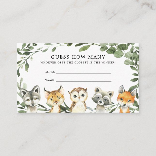 Cartão De Informações Chá de fraldas De Woodland Adivinha Quantas Cartas (Frente)