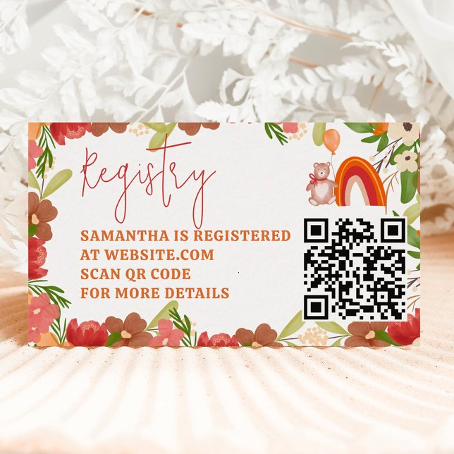 Cartão De Informações Chá de fraldas do arco-íris de ursinho bonito (Cute teddy bear rainbow registry baby shower enclosure card)