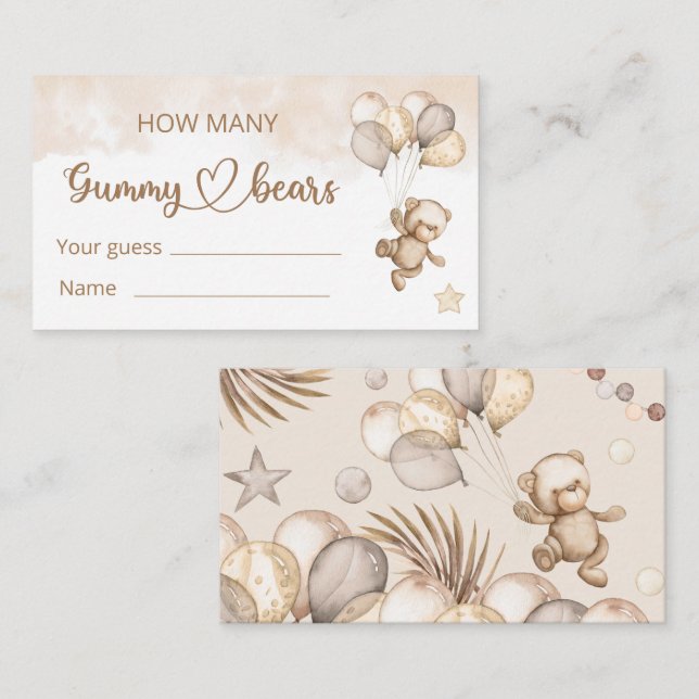 Cartão De Informações Chá de fraldas do Urso Bebê (Frente/Verso)