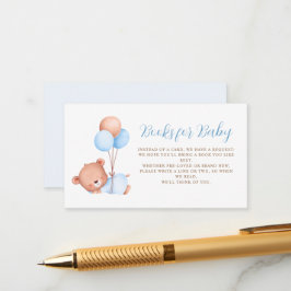 Cartão De Informações Chá de fraldas do Urso de Teddy Azul Balões