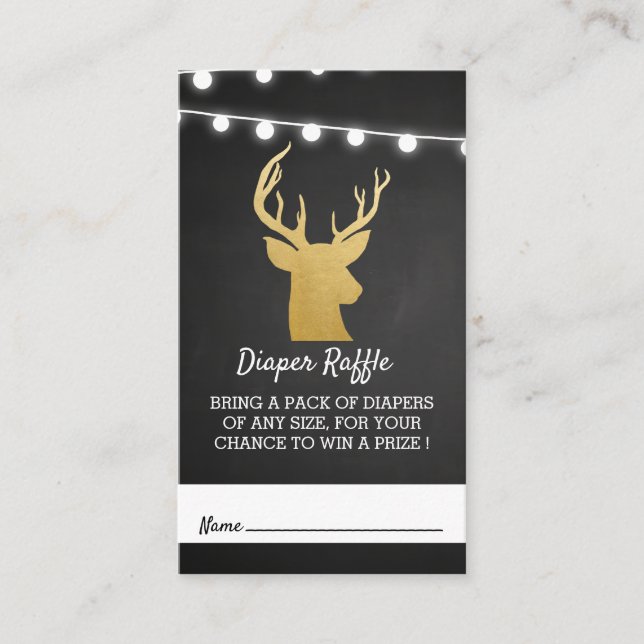 Cartão De Informações Chá de fraldas | Faux Gold Foil Antler Fralda Raff (Frente)