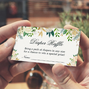 Cartão De Informações Chá de fraldas Floral Dourada Raffle