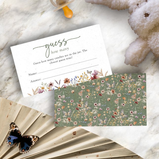 Cartão De Informações Chá de fraldas Floral Green Boho (Green Boho Floral Guess How Many Baby Shower Enclosure Card by Painted Paperie
)