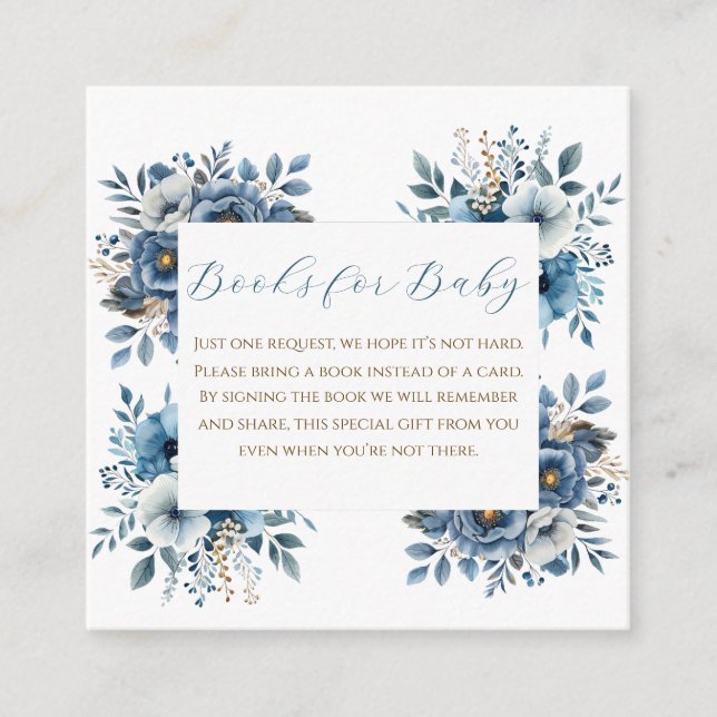 Cartão De Informações Chá de fraldas Floral Moderno Azul (Frente)