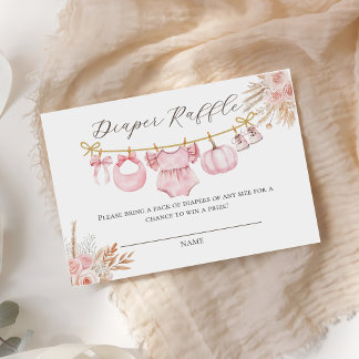 Cartão De Informações Chá de fraldas Floral Rosa-Pumpkin Raffle