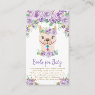 Cartão De Informações Chá de fraldas Floral Roxo Llama Traga um Livro