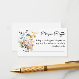 Cartão De Informações Chá de fraldas Fralda Floral Colorida Buquê Raffle