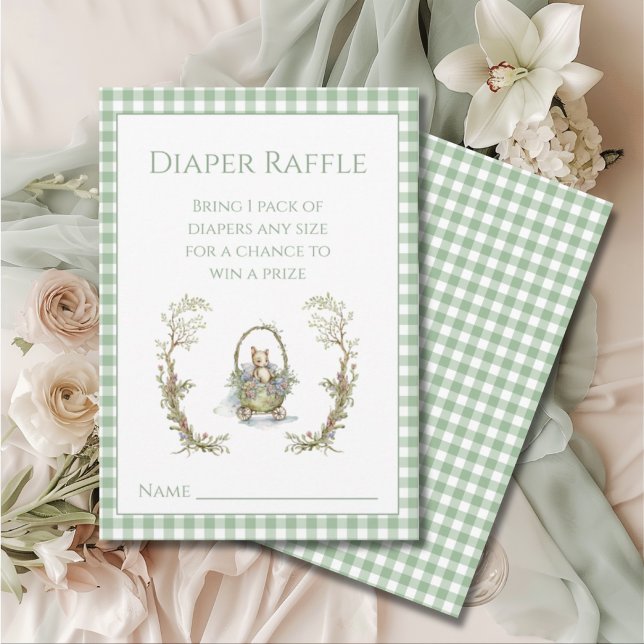 Cartão De Informações Chá de fraldas Gingham Animal Fairytale Cute (Criador carregado)