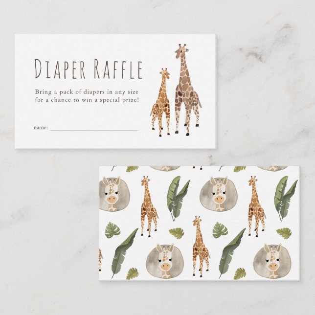 Cartão De Informações Chá de fraldas Giraffe Safari - Bilhete Raffle (Frente/Verso)