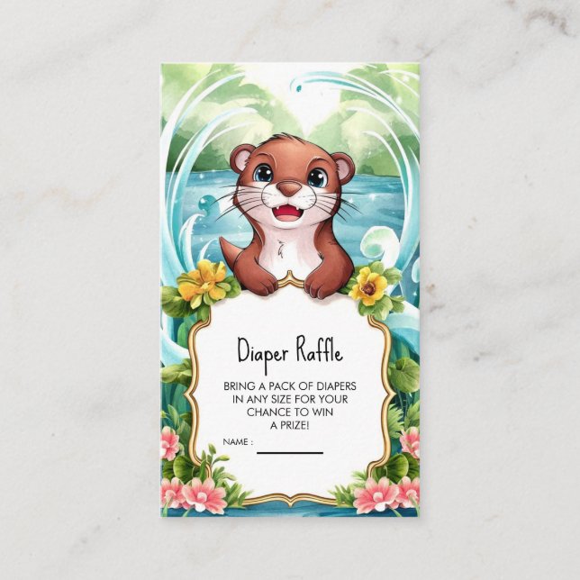 Cartão De Informações Chá de fraldas Mágico de Lontra Pastel (Frente)