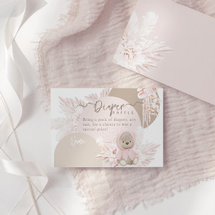 Cartão De Informações Chá de fraldas Moderno do Urso Teddy Boho Girl