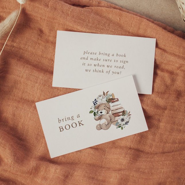 Cartão De Informações Chá de fraldas Nursery Neutral Boho Traga um Livro (Criador carregado)