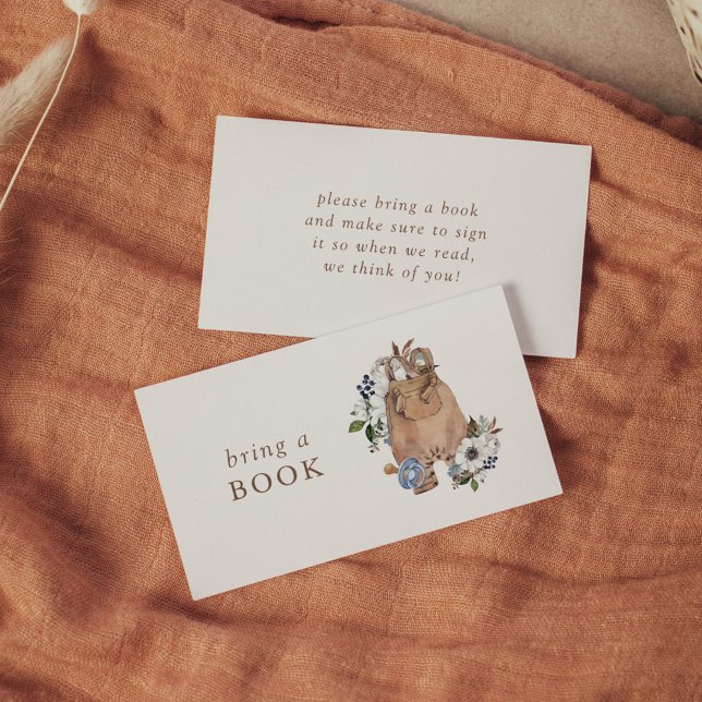 Cartão De Informações Chá de fraldas Nursery Neutral Boho Traga um Livro (Criador carregado)