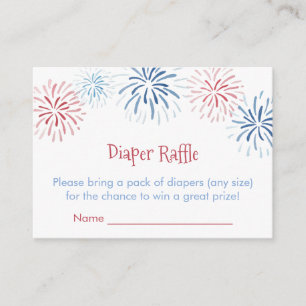 Cartão De Informações Chá de fraldas Raffle Fralda  Blue Fireworks Red 