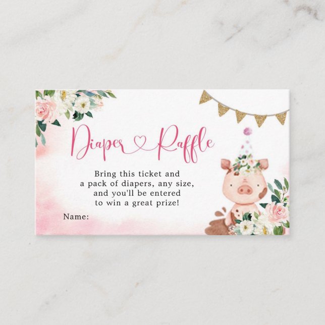 Cartão De Informações Chá de fraldas rosa Fazenda Fralda Raffle (Frente)