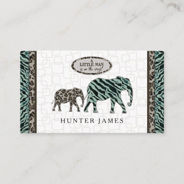 Cartão De Informações Chá de fraldas Safari do Elefante de Bilhete de fr (Frente)