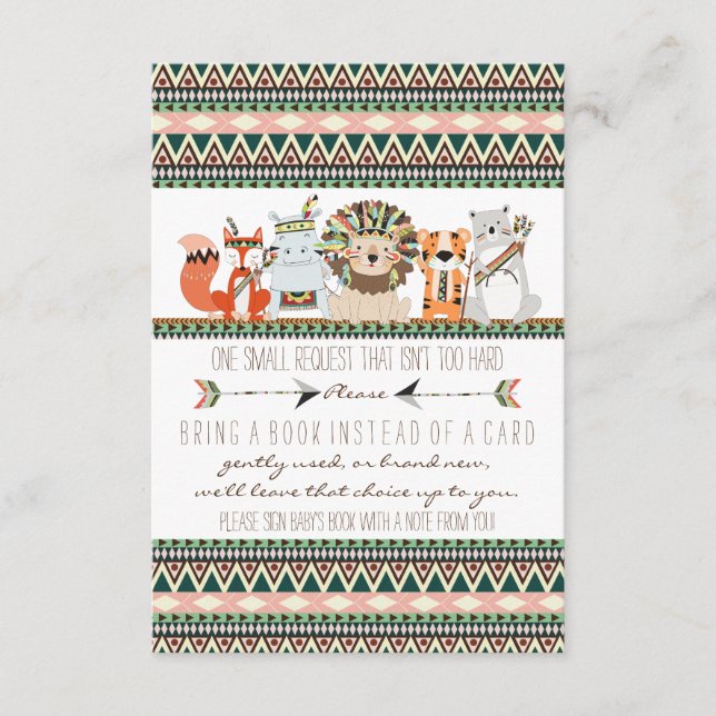 Cartão De Informações Chá de fraldas Tribal Traga Um Livro (Frente)