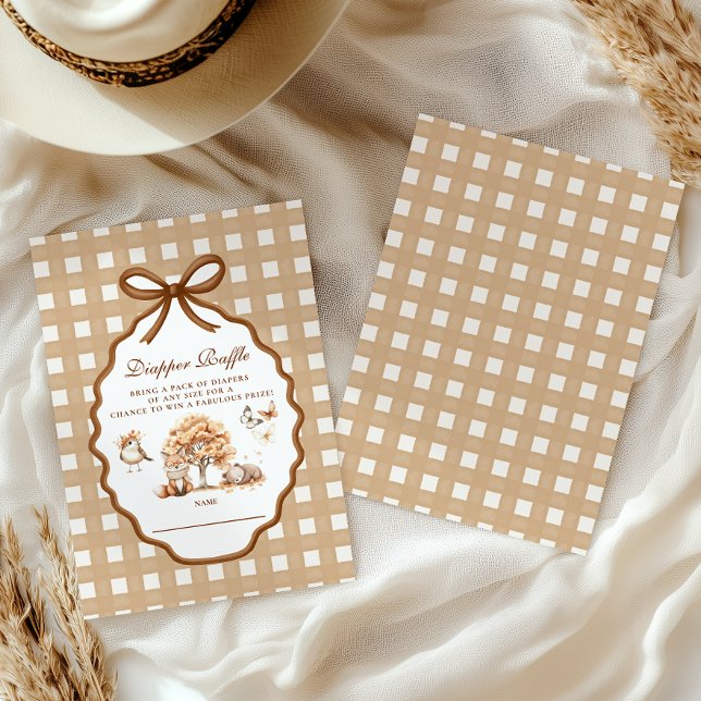 Cartão De Informações Chá de fraldas Woodland Gingham Diapper Raffle (Criador carregado)