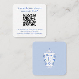 Cartão De Informações Chá de Noiva Monograma Algo Azul QR RSVP