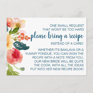 Cartão De Informações Chá de Noiva no Jardim Floral Traga uma Receita