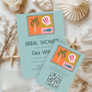 Cartão De Informações Chá de Noiva Seaside Soiree Moderno Fofo QR PERSON