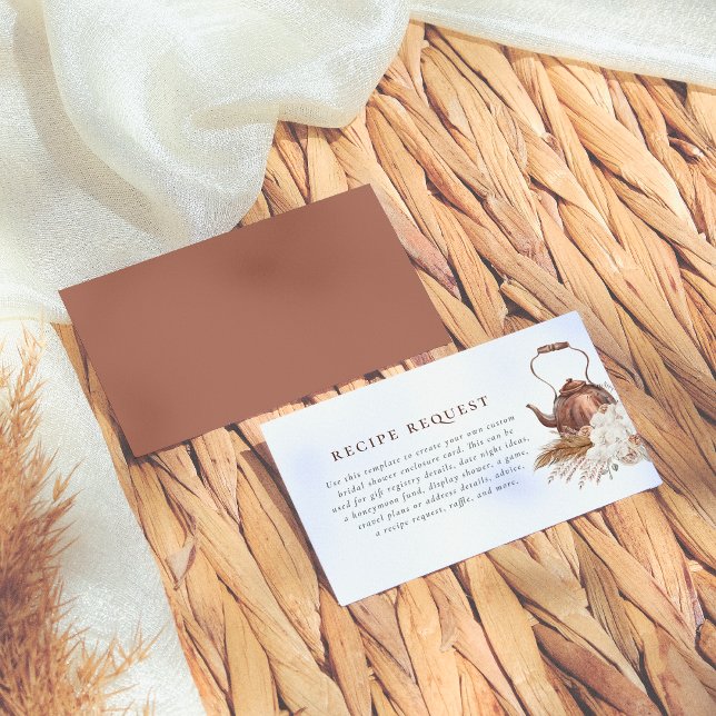 Cartão De Informações Chá de panela Boho Pampas Terracotta Editável (Criador carregado)