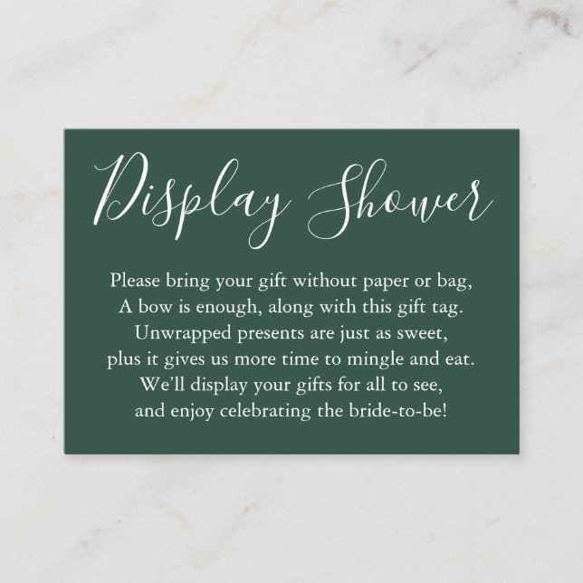 Cartão De Informações Chá de panela de exibição simples verde escuro (Frente)