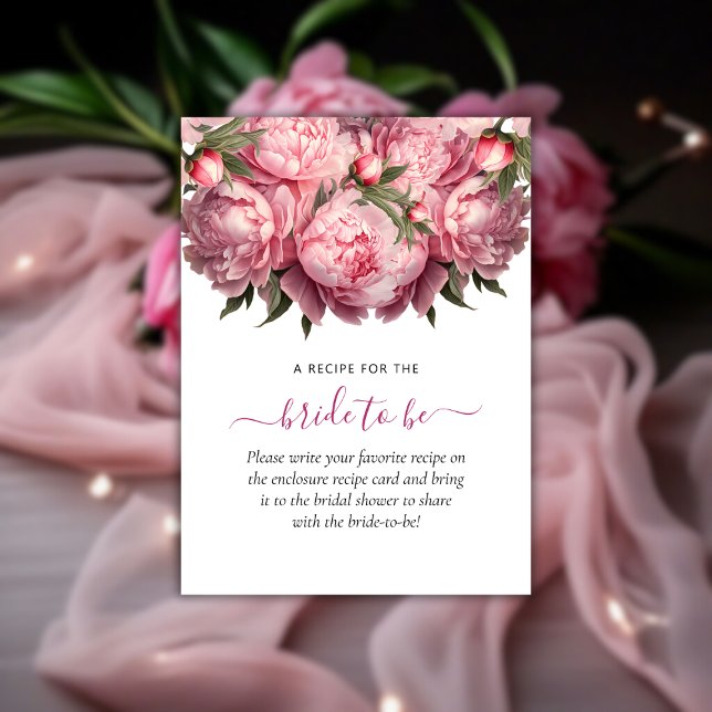 Cartão De Informações Chá de panela de Peonias Rosa (Pink Peonies Watercolor Bridal Shower Enclosure Card)