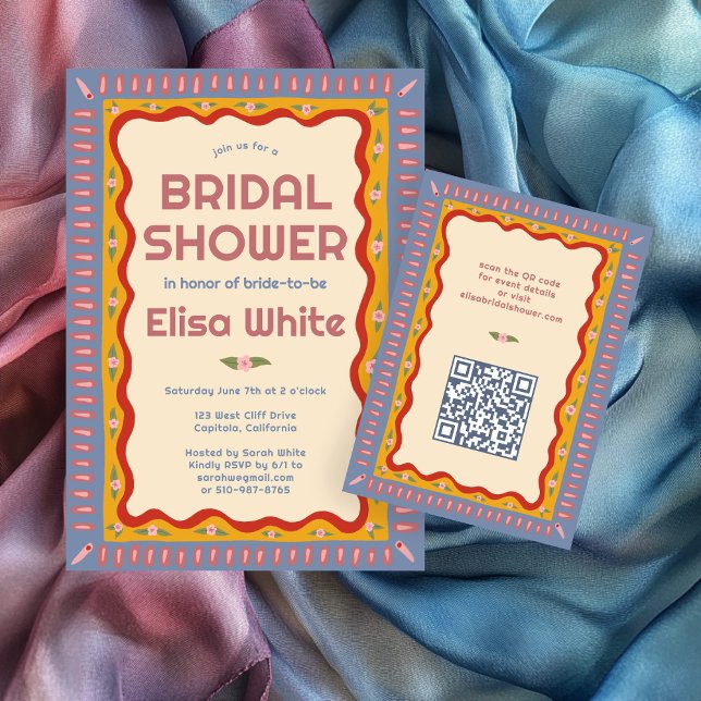 Cartão De Informações Chá de panela PERSONALIZADO do Retro Boho Fun (Retro Boho Fun Handmade CUSTOM Bridal Shower Enclosure Card
)
