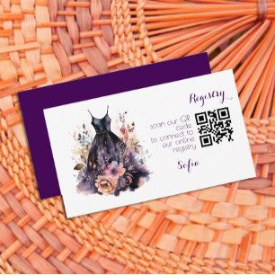 Cartão De Informações Chá de panela roxo de vestido preto de aquarela