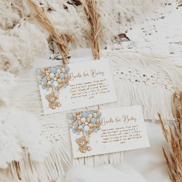 Cartão De Informações Chá do Bear Azul Coração e Bebê Balão