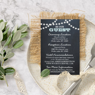Cartão De Informações Chalkboard Lights Aqua Weding Information