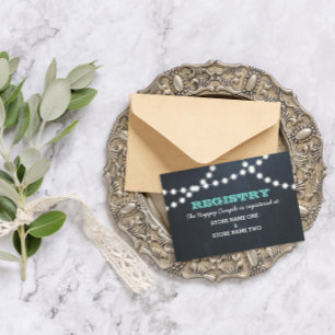 Cartão De Informações Chalkboard Lights Teal Bridal Registry