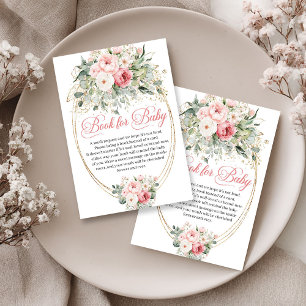 Cartão De Informações Chamada de Livro de Bebê Luxo Rosa e Dourado