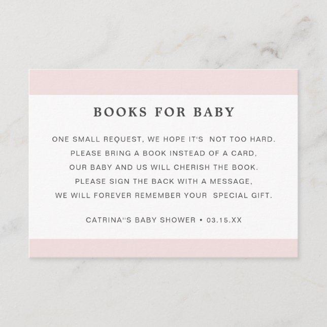 Cartão De Informações Chamada de Livro Rosa Corado Baby Shower (Frente)