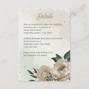 Cartão De Informações champanhe floresce casamento verde